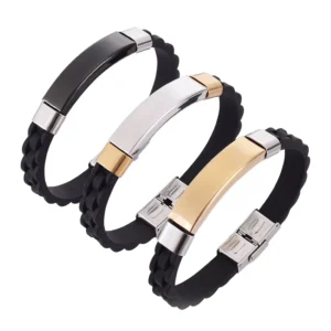 RENSINO Custom Fashion Braided Charm Wristband Bangle Stainless Steel Bracelet Antique Silver Plated Classic Women’s Lettering Engraved