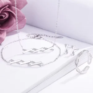 RENSINO Custom Fashion Geometric Necklace Earrings Ring Bracelet Jewellery 925 Sterling Silver Cubic Zirconia Women’ s Jewelry Set