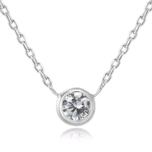 RENSINO Custom Fashion Jewelry 925 Sterling Silver Necklaces Simple Fashion Bezel Setting Crystal Gemstone Necklace
