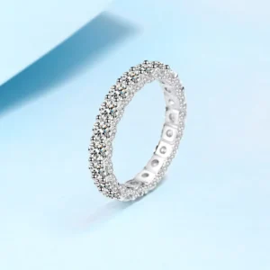 RENSINO Custom Fashion Jewelry 925 Sterling Silver Ring VVS1 Round Cut Moissanite Diamond Eternity Ring