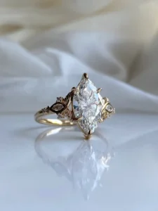 RENSINO Custom Fashion Rings Shining Fine Rings 18K Yellow Gold Rings Lab Grown Diamond Marquise Cut Engagement Ring for Women