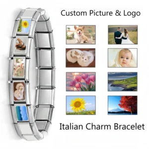 RENSINO Custom Fashion Stainless Steel Italian Charm Bracelet Italian Pizza Florence Rome Charm Chain DIY Women Bracelet Jewelry Gifts
