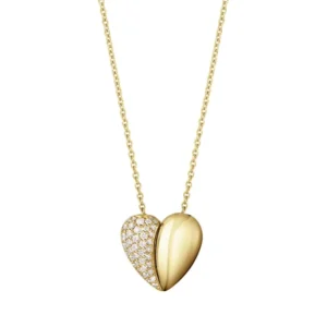 RENSINO Custom Fashion Women Jewelry 18k Gold Plated 925 Silver Zircon Pave Two Pieces Together Heart Lock Necklace