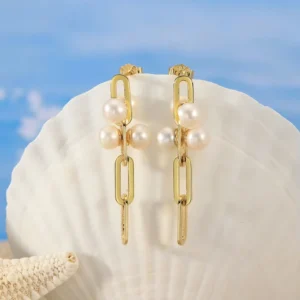 RENSINO Custom Fine 925 Silver Jewelry 14k Gold Plated Earrings Freshwater Pearl Earrings