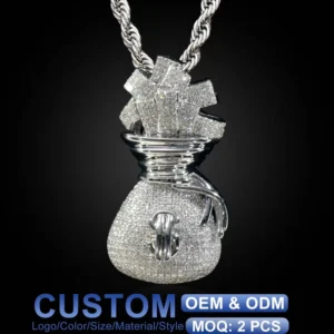 RENSINO Custom Fine Jewelry 925 Sterling Silver White Gold Diamond Design Money Bag Pendant Moissanite Necklace Jewelry