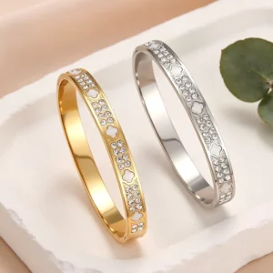 RENSINO Custom Fine Jewelry Bracelets Bangles Stainless Steel 18K Gold Plated Zircon Clover Shell Inlay Bracelet Trendy Women