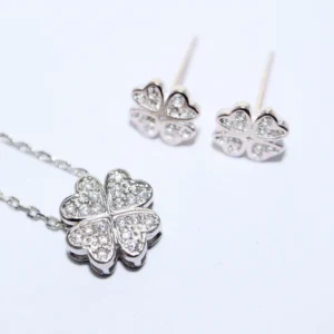 RENSINO Custom Fine Jewelry Cubic Zirconia Rhodium Plated Clover Jewelry Set 925 Silver Jewelry Sets