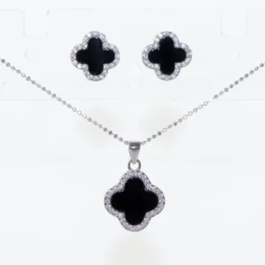 RENSINO Custom Fine Jewelry Cubic Zirconia Rhodium Plated Clover Jewelry Set 925 Silver Jewelry Sets