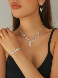 RENSINO Custom Flowers Pendant Diamond Silver Plated Copper Alloy Fashion Fine Earrings Necklaces Bracelet Women Party Gift