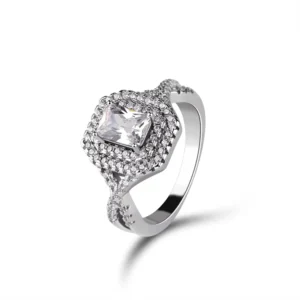 RENSINO Custom Halo Custom Zircon Design Ring High Quality Sterling Silver Moissanite Ring