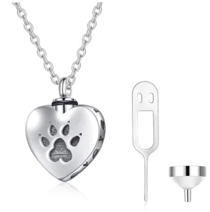 RENSINO Custom Heart Shape Special Gift Pendant Cremation Jewelry Dog Puppy Paw Urn Necklace S925 Sterling Silver Urn Necklace