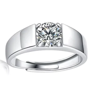 RENSINO Custom High Quality Moissanite Men’s Adjustable Wedding Anniversaries Ring 925 Sterling Silver Jewelry Unisex Rings