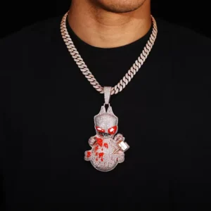 RENSINO Custom Hip Hop Large Horror Character Pendant Necklace Iced VVS Moissanite Sterling Silver 18k Rose Gold Plated Red Enamel Claw