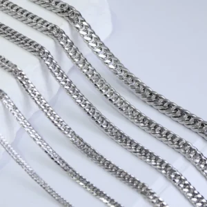 RENSINO Custom Hiphop Necklace Chain Rhodium Necklaces for Men 925 Sterling Silver Jewelry Diamond Cut Silver Cuban Link Chain