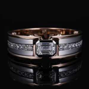 RENSINO Custom IGI Certified Lab Grown Diamond S925 Silver 10K 14K 18K White Gold Iced Emerald Cut Wedding Engagement Men’s Ring