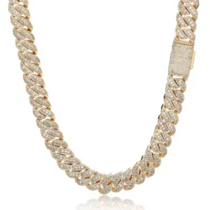 RENSINO Custom Iced Out 14MM Miami Cuban Link Chain Necklace Luxury Hip Hop Jewelry with Diamond Silver Plating Moissanite Necklace