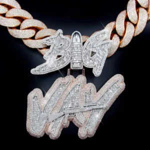 RENSINO Custom Iced Out Vvs Baguette Moissanite Letter Chain Pendant Hip Hop Style Lab Diamond 3D Name Pendant Men Jewelry