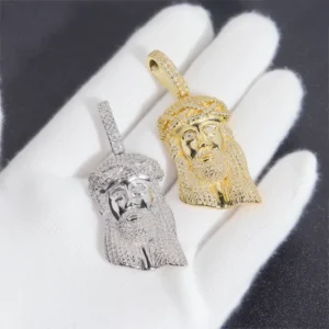 RENSINO Custom Iced Out Vvs Moissanite 925 Silver Jesus Head Christian Religion Hip Hop Pendant 18k Gold Plated Fine Jewelry for Men