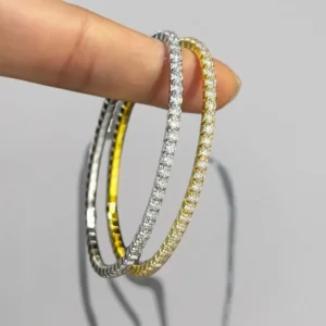 RENSINO Custom Jewelry 18K Gold Plated 925 Silver VVS Moissanite Tennis Bracelet Bangle Kids Fashion Accessories Stretchable Jewelry