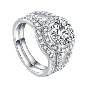 RENSINO Custom Jewelry 925 Sterling Silver Couple Rings 18K Gold Plated with Trendy Cut 925 Silver Ring for Weddings and Gifts