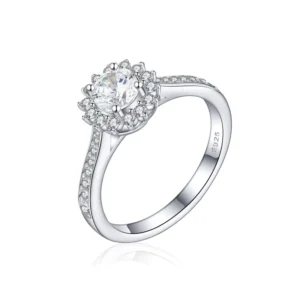 RENSINO Custom Jewelry 925 Sterling Silver Ring 18K Gold Plated with Round Brilliant Cut Zircon or Moissanite for Engagement Ring