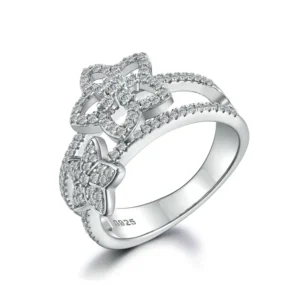 RENSINO Custom Jewelry 925 Sterling Silver Zircon or Moissanite Ring and Star Shape Rings for Women’s Weddings Engagements