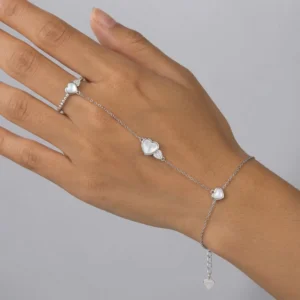 RENSINO Custom Jewelry Bracelets Holiday Jewelry White Heart Shell Zircon Hand Chain Finger Bracelet Link Bracelet Ring
