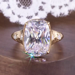 RENSINO Custom Jewelry Large Elongated Cushion Cut 10 Carat Diamond 925 Sterling Silver 10ct Moissanite Vintage Engagement Ring