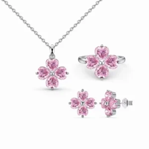 RENSINO Custom Jewelry Sterling Silver 925 Jewelry Set Heart Flower Earring Necklace and Earring Set Luxury for Women Girl Gift