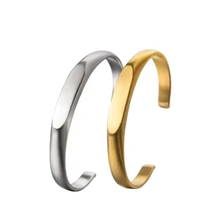 RENSINO Custom LOGO Jewelry Gold Silver Titanium 316L Stainless Steel Cuff Bangle Bracelet Men Women Factory Design Jewelry