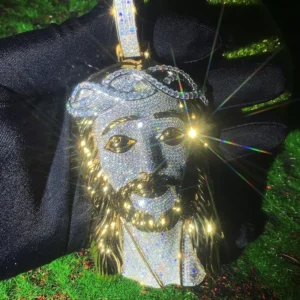 RENSINO Custom Large Jesus Pendant Moissanite 925 Gold Iced Out 3d Vvs Moissanite Big Hip Hop Jesus Face Pendant Necklace for Men