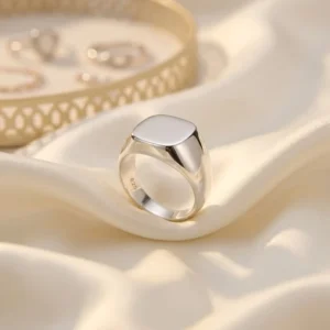 RENSINO Custom Laser Engraved LOGO Square Blank Stamp Ring 925 Sterling Silver Signet Ring Men