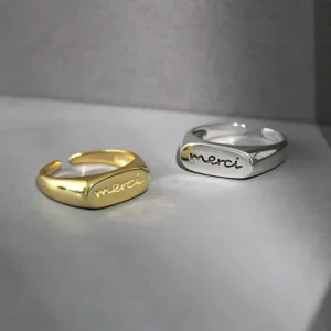 RENSINO Custom Letter Words Name 925 Adjustable Sterling Silver Rings For Lovers