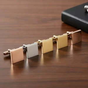 RENSINO Custom Logo Cuff Link DIY Stainless Steel 18K Gold Filled Blank Men’s Cufflinks Engraved Personalized Bulk Wedding Cuff Links