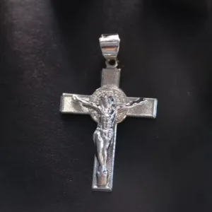 RENSINO Custom Logo Sterling Silver Gold Plated 18K Christian Jesus Cross Zircon Pendant Necklace Hiphop Style Unisex