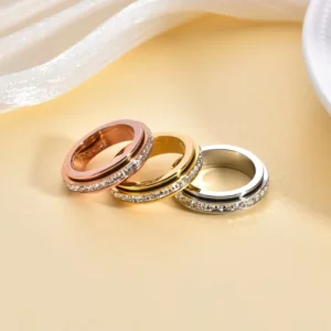 RENSINO Custom Made 5mm Stone Stainless Steel Anxiety Spinner Ring Unisex Jewelry Manufacturer Joieria Personalitzada