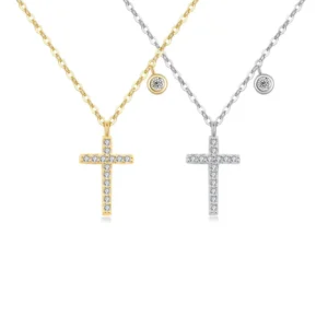 RENSINO Custom Made 925 Silver Chain Zircon Cross Necklace 18K Gold Plated Christian Religious Cross Pendant Necklace Gifts
