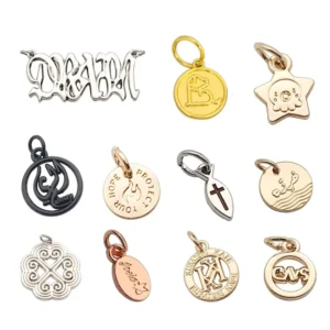 RENSINO Custom Made Logo Engraved Gold Pendant Metal Jewelry Tags Charms For Necklace Bracelet