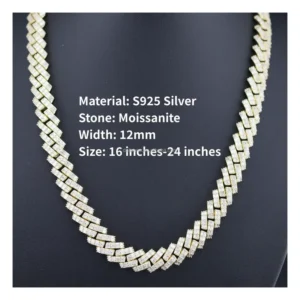 RENSINO Custom Men’S Ice Cuban Chain Necklace 925 Sterling Silver With Gold Plated Cubic Zirconia Jewelry Stone for Engagement or Gift
