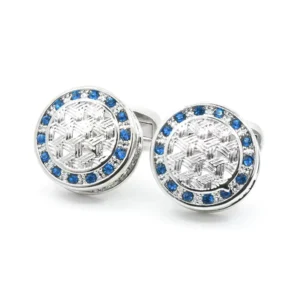 RENSINO Custom Men’s Elegant Silver Knit Crystal Diamond Cufflinks Tie Clip Fashion Accessory Wedding Tuxedo Suit Shirt Set