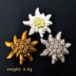 RENSINO Custom Metal Badge Vintage European Style Edelweiss Brooch in White Bronze and Antique Silver for Caps Clothes and Bags