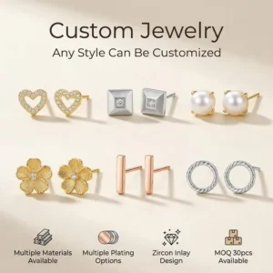 RENSINO Custom Minimalist Stud Earrings Set for Women Geometric Pearl Heart Flower Metal Jewelry