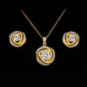RENSINO Custom Moissanite Jewelry Set Gold Plated 925 Sterling Silver Moissanite Necklace and Earrings for Womens Jewely Set
