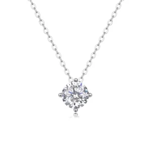 RENSINO Custom Moissanite Pendant 925 Sterling Silver Round Adjustable Pendant Necklace for Women