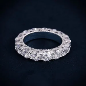 RENSINO Custom Moissanite Wedding Ring 4ct Princess Cut Eternity Band 925 Sterling Silver Engagement Set