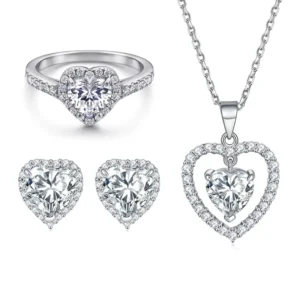 RENSINO Custom Non Tarnish Cubic Zircon 18k Gold Plated Hypoallergenic Heart Shape Jewelry Set for Women Weeding Engagement Collection