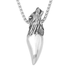 RENSINO Custom Non Tarnish Vintage Statement Stainless Steel Wolf Tooth Pendant Necklace