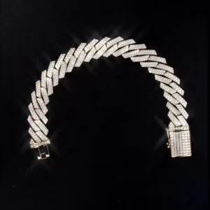 RENSINO Custom OEM 925 Sterling Silver Iced Out Cuban Bracelet Full Micro Pave Moissanite Box Clasp Hip Hop Luxury Jewelry