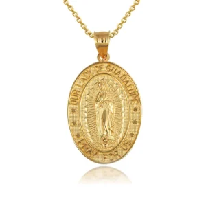 RENSINO Custom OEM ODM Stainless Steel Zircon 18K Gold Plated Religious Cultural Jewelry Our Lady Guadalupe Oval Medallion Pendant for