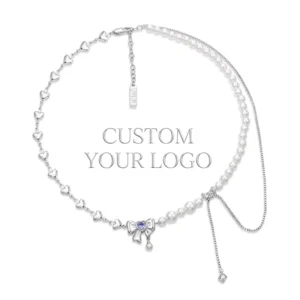 RENSINO Custom OEM Women 925 Sterling Silver Zircon Pearl Necklace Classic Freshwater Pearl Chains Necklace